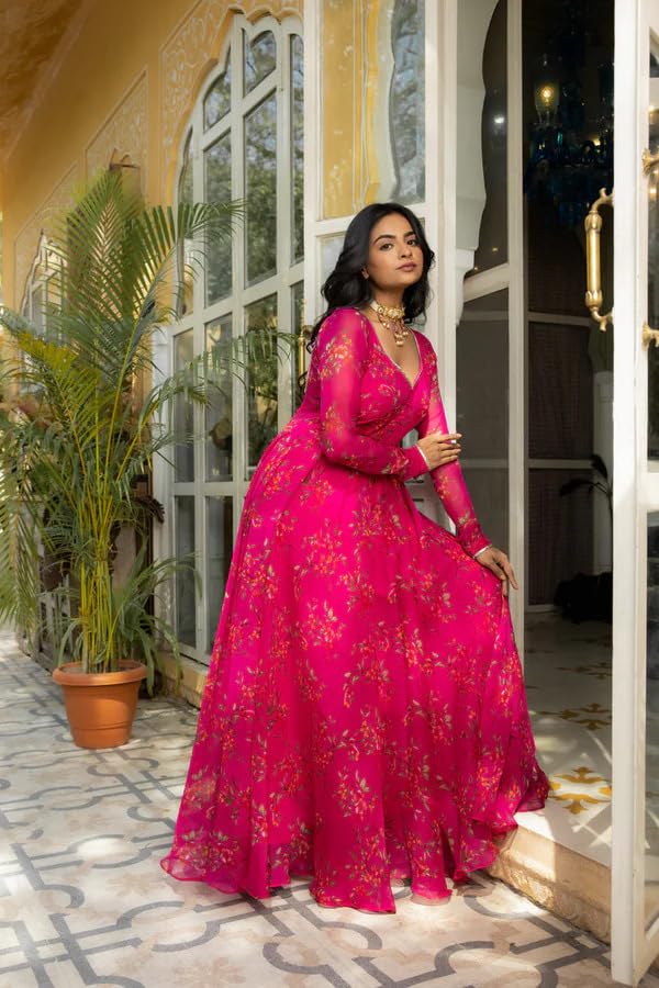 Image of KD Women's Anarkali Floral Printed Kurta Pent Set with Dupatta Anarkali Kurta for Women | Kurta Set | Ethnic Set | Dupatta Set