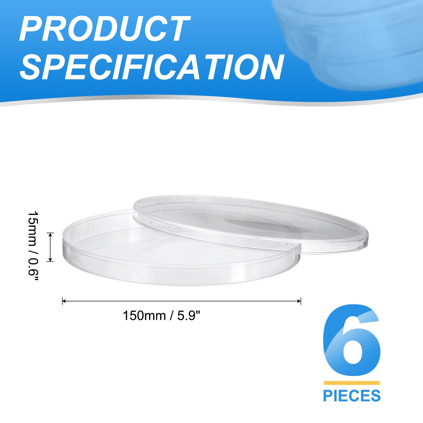 PATIKIL 150mm/5.9 Pollici Piastre Di Petri In Plastica Con Coperchio, 6 Pezzi Piastre Coltura Per Esperimenti Scientifici In Laboratorio, Trasparenti
