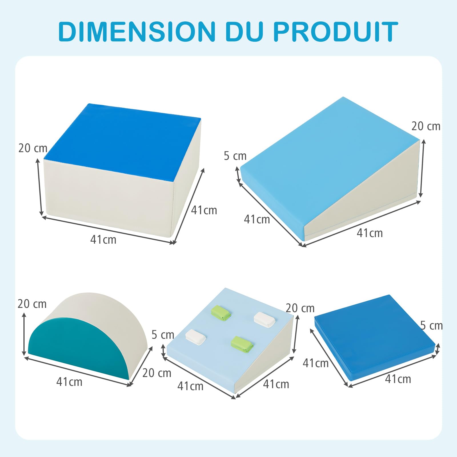 DREAMADE 6PCS Parcours de Motricité Bebe en Mousse EPE, Bloc de Construction avec Housse, Jeux d'Escalade D'intérieur pour Enfants de 1+ an (Bleu