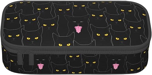 Miniatura 8 de Estuche organizador de lápices con patrón de gato negro, gran capacidad, papelería con cremallera, suministros escolares, bolsa para lápices para