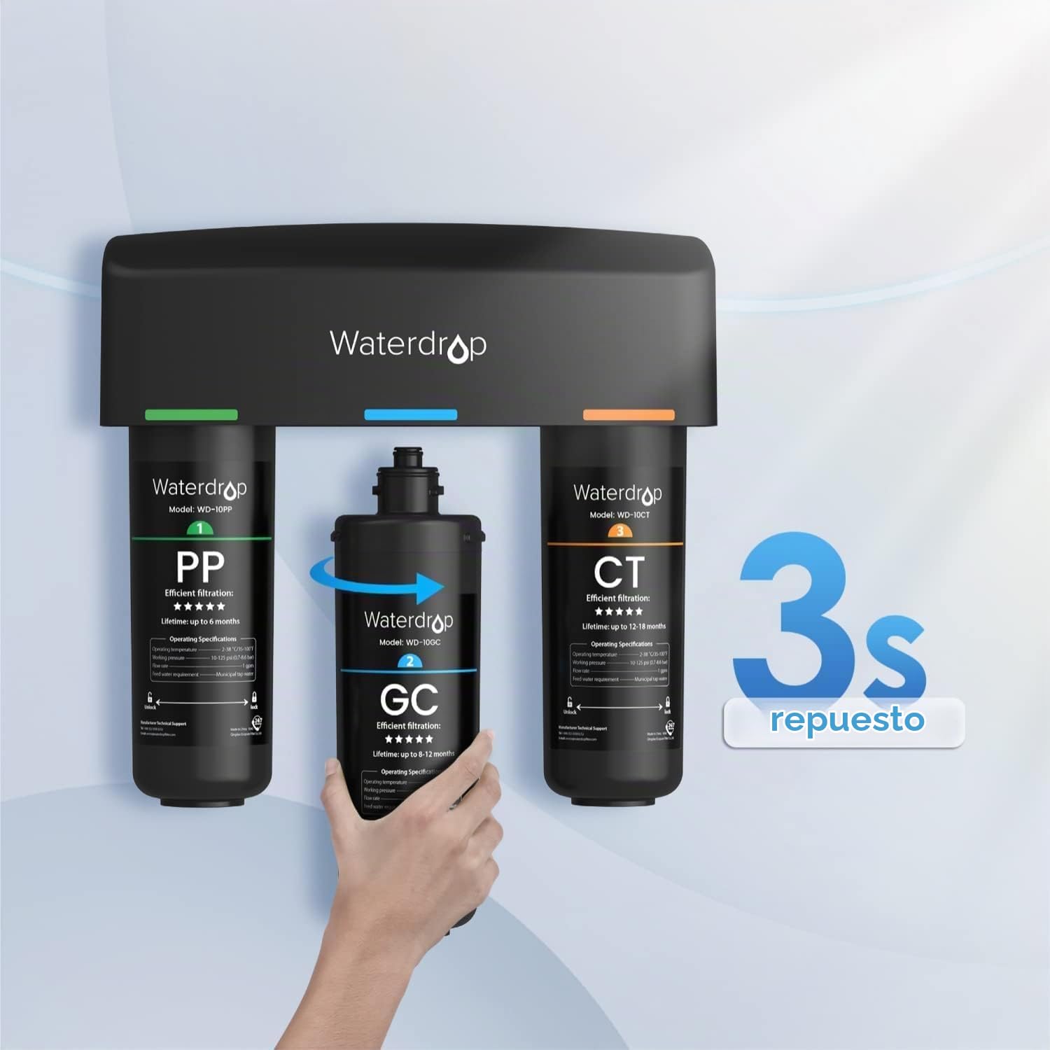 Waterdrop 10GC Filtro de Repuesto para Sistemas TSA & TSB Bajo Fregadero