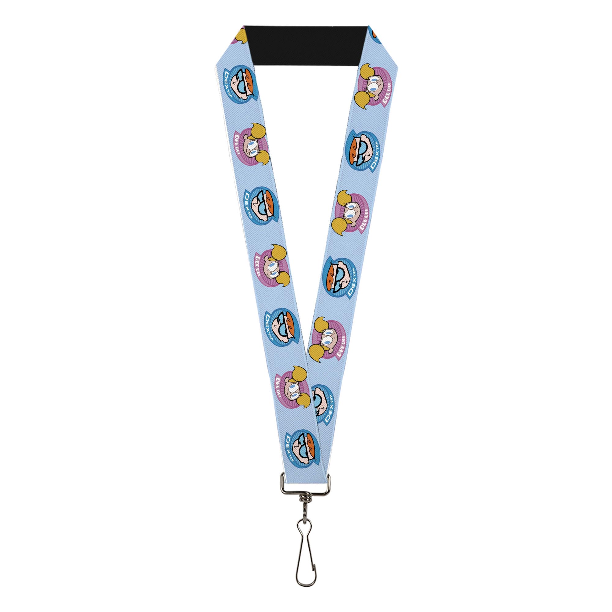 Buckle-Down Checker & Stars Lanyard - 1" Wide Black/White/Pink Stretchy Nylon With Steel Clip