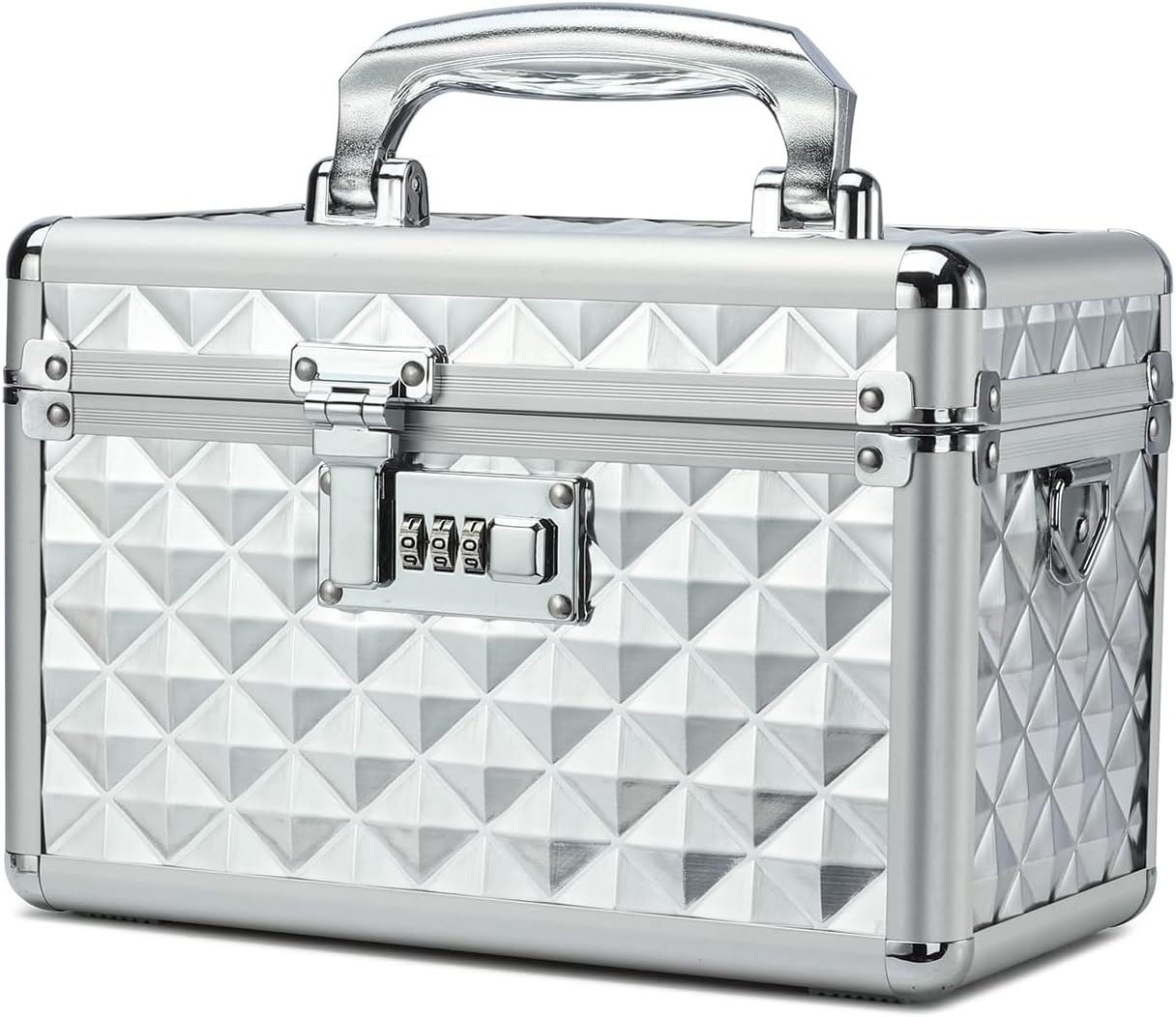 Storage Lock Box with Combination Lock, Lockable Medicine Storage Box, Empty First Aid Box, Security Lock Box, Multipurpose Locking Box for Home and Outdoor Use (Silver, Small)