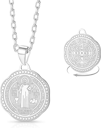 VASSAGO Saint Benedict Medal Necklace Stainless Steel Medalla De San Benito Necklace Christian Catholic Cross Exorcism Pendant Bible Verse Protection Amulet Religion Jewelry Women Men