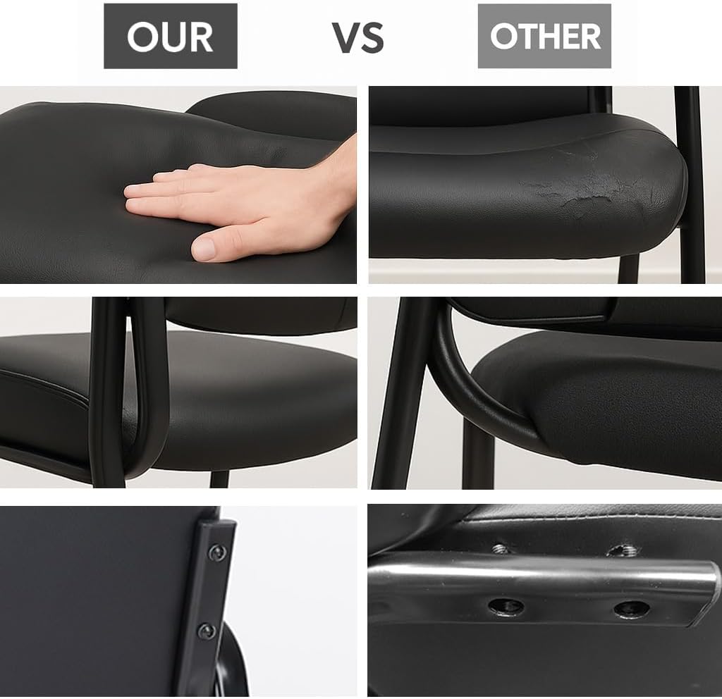 Waiting Room Chairs, Leather Stationary Office Guest Chairs with Padded Arms and Thick Cushion, Perfect for Conference Room, Lobby, Desk, Salon, or Side Table Use for Adults and Elderly