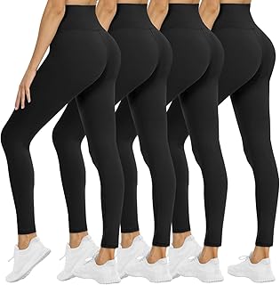 NexiEpoch Paquete de 4 leggings suaves para mujer, con bolsillos, control de abdomen y cintura alta, pantalones capri para yoga y ejercicio, color negro