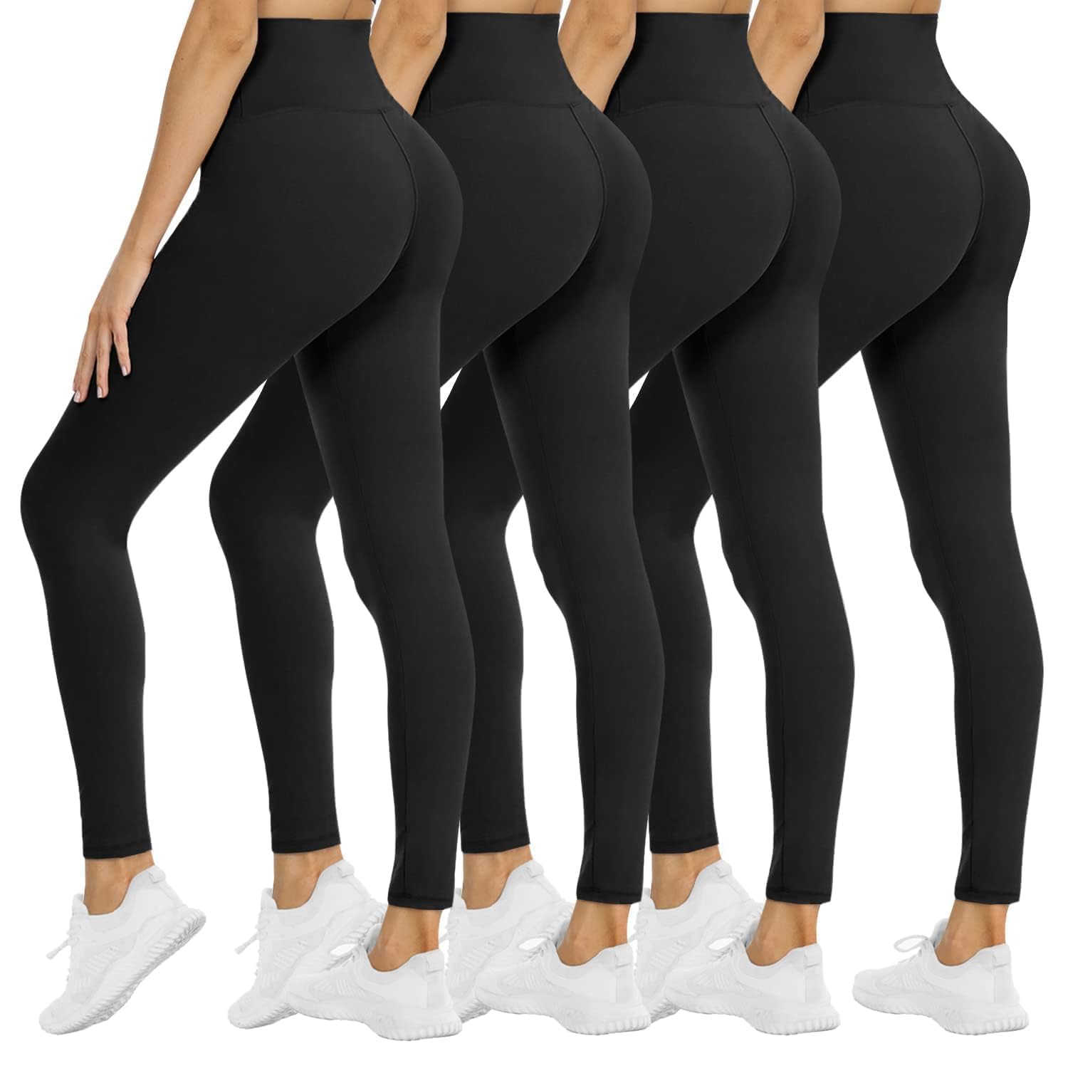 NexiEpoch4 Pack Leggings for Women - High Waisted Tummy Control Soft Black Capri Yoga Pants with Pockets for Workout