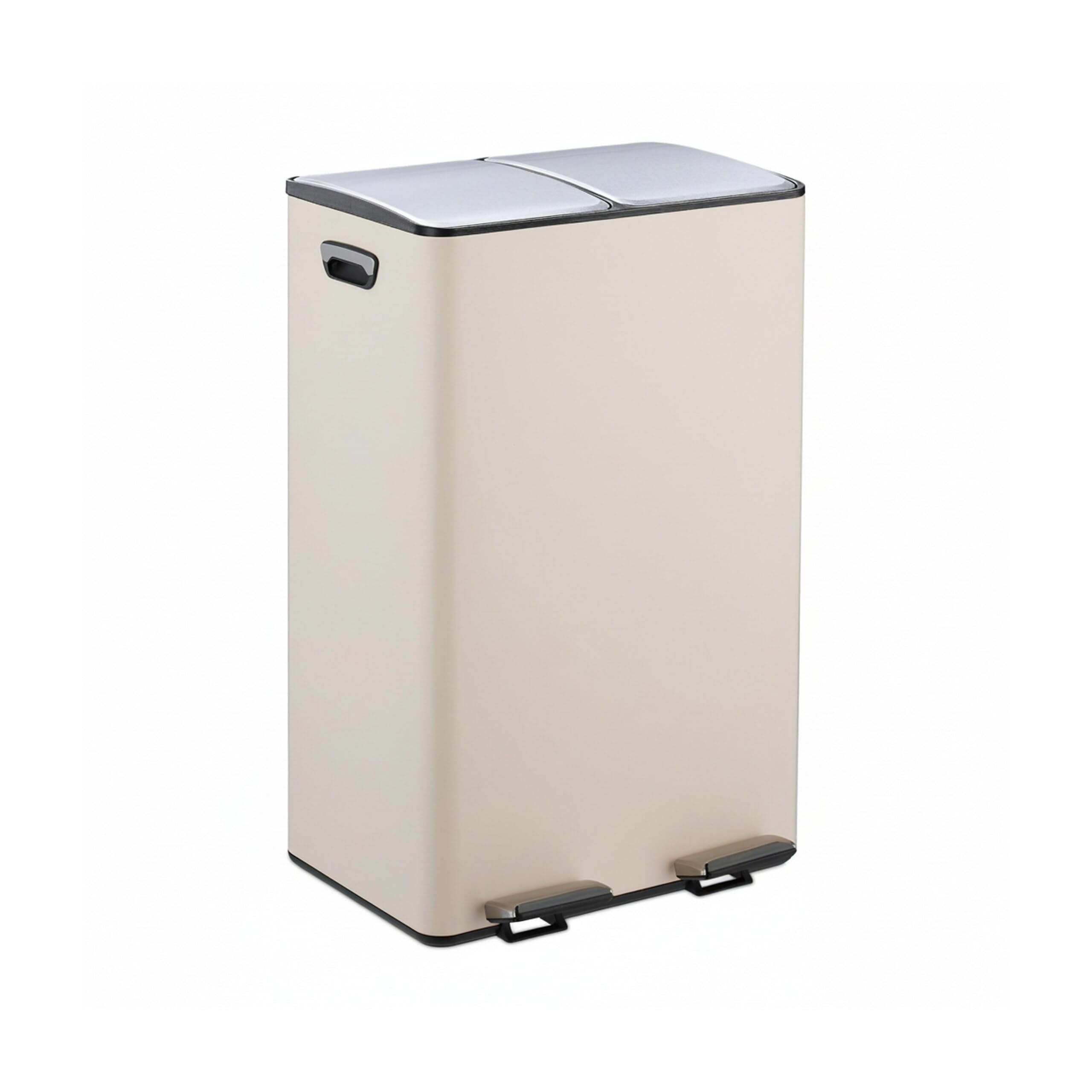 Relaxdays Cubo Basura Doble, 2 Compartimentos 30 litros c/u, Botes Interiores Extraíbles, Pedal, Cocina, Beige/Plateado