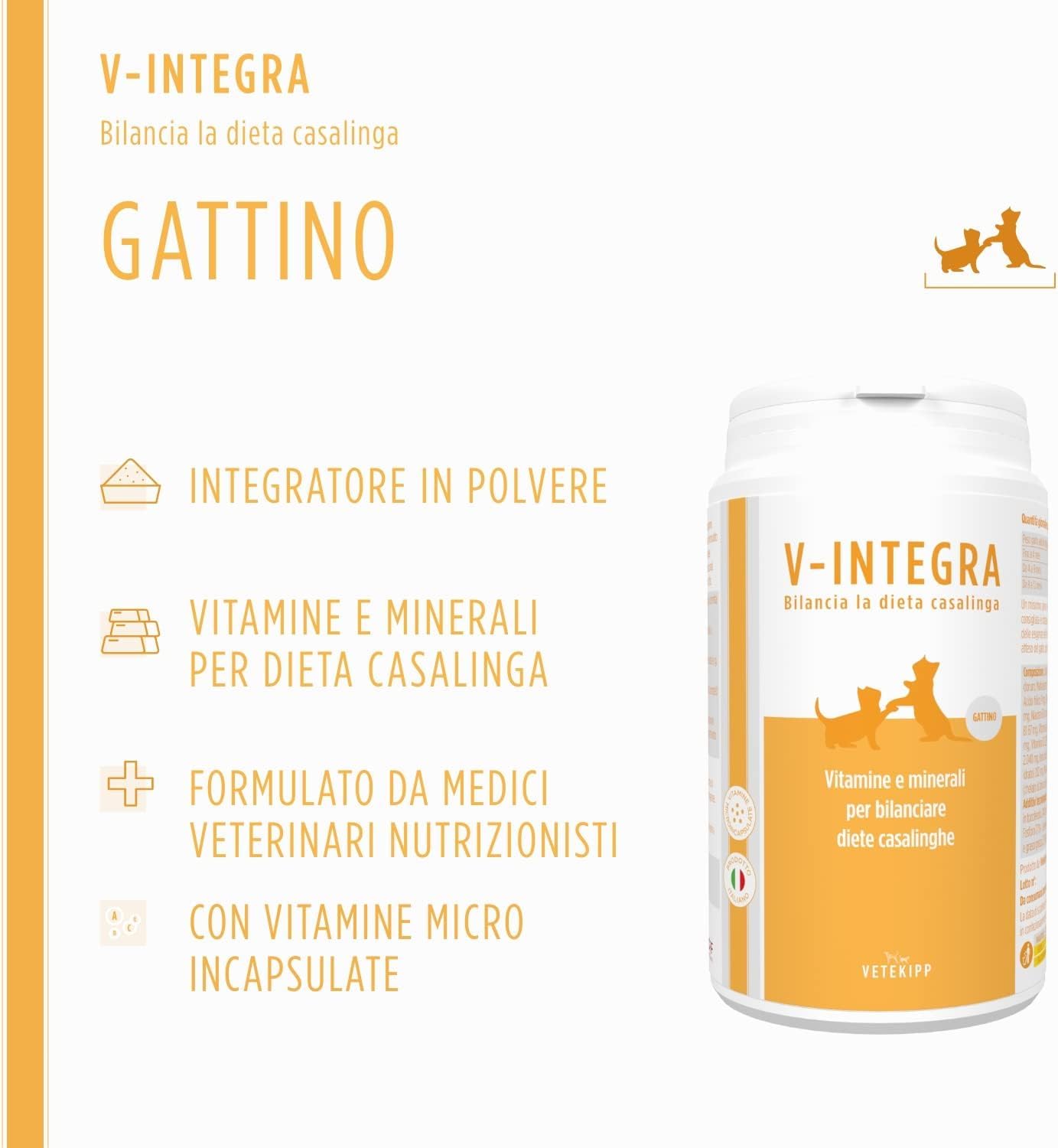 V-INTEGRA Gattino - Integratore Completo Ricco di Vitamine e Minerali, per la Dieta Casalinga del gatto cucciolo - 200g - Made in Italy