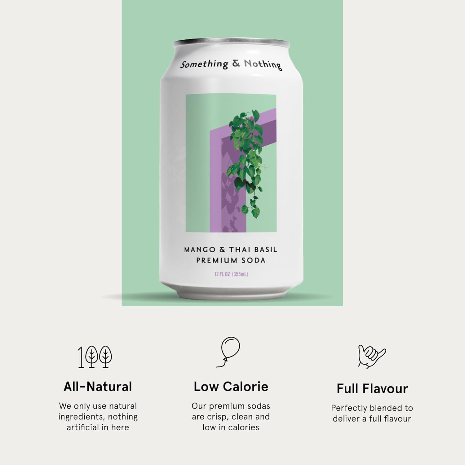 Something & Nothing Mango & Thai Basil Flavored Sparkling Water | Lightly Carbonated & Full of Flavor with Added Grape & Lemon Juice | Vegan & Low Calorie Premium Soda | 12 Fl Oz Cans (Pack of 12)