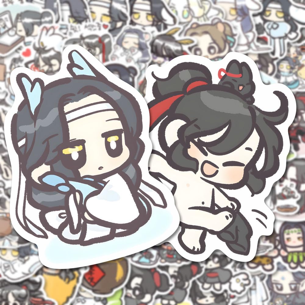 Jusongkwcp Multicolored Grandmaster Demonic Cultivation Stickers, 100 Pcs Wei Wuxian Lan Wangji Figure Vinyl Waterproof Sticker Decals For Party, Water Bottle Scrapbook Laptop Skateboard Computer For Teens Students