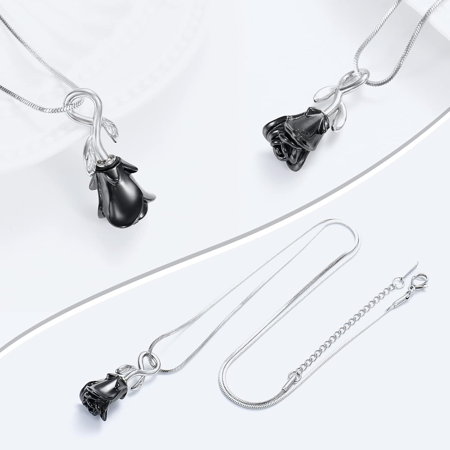 Rose Flower Cremation Urn Necklace for Ashes Stainless Steel Memorial Cremation Ash Jewelry Keepsake Pendant Necklace for Women Girl - Image 3