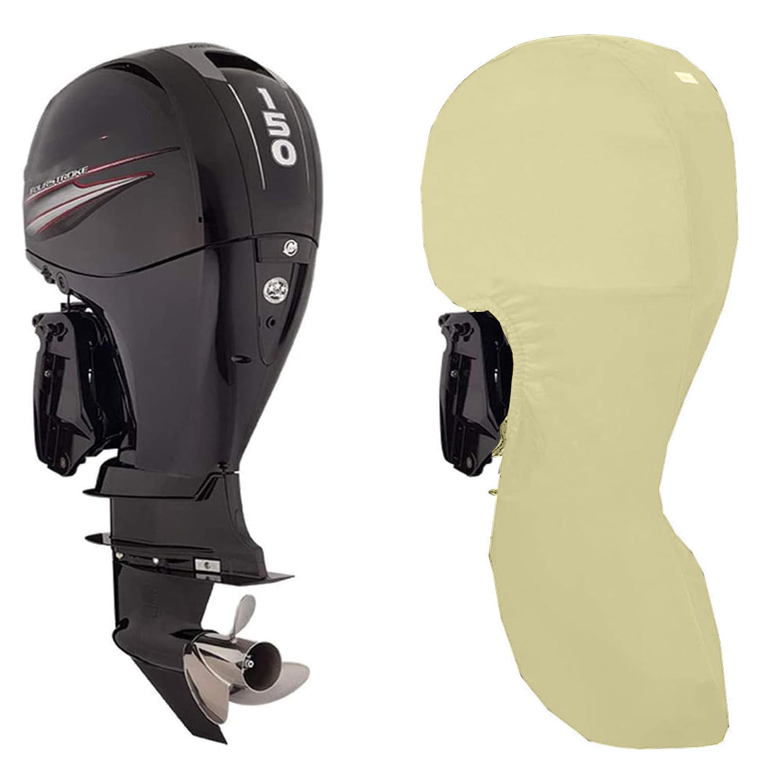 RCLONGEU Boat Motor Covers - Full Outboard Motor Cover with 210D Heavy Duty Oxford Fabric + Extra PVC Coating,Waterproof Outboard Engine Covers Fit for Motor (Beige,100-150HP)