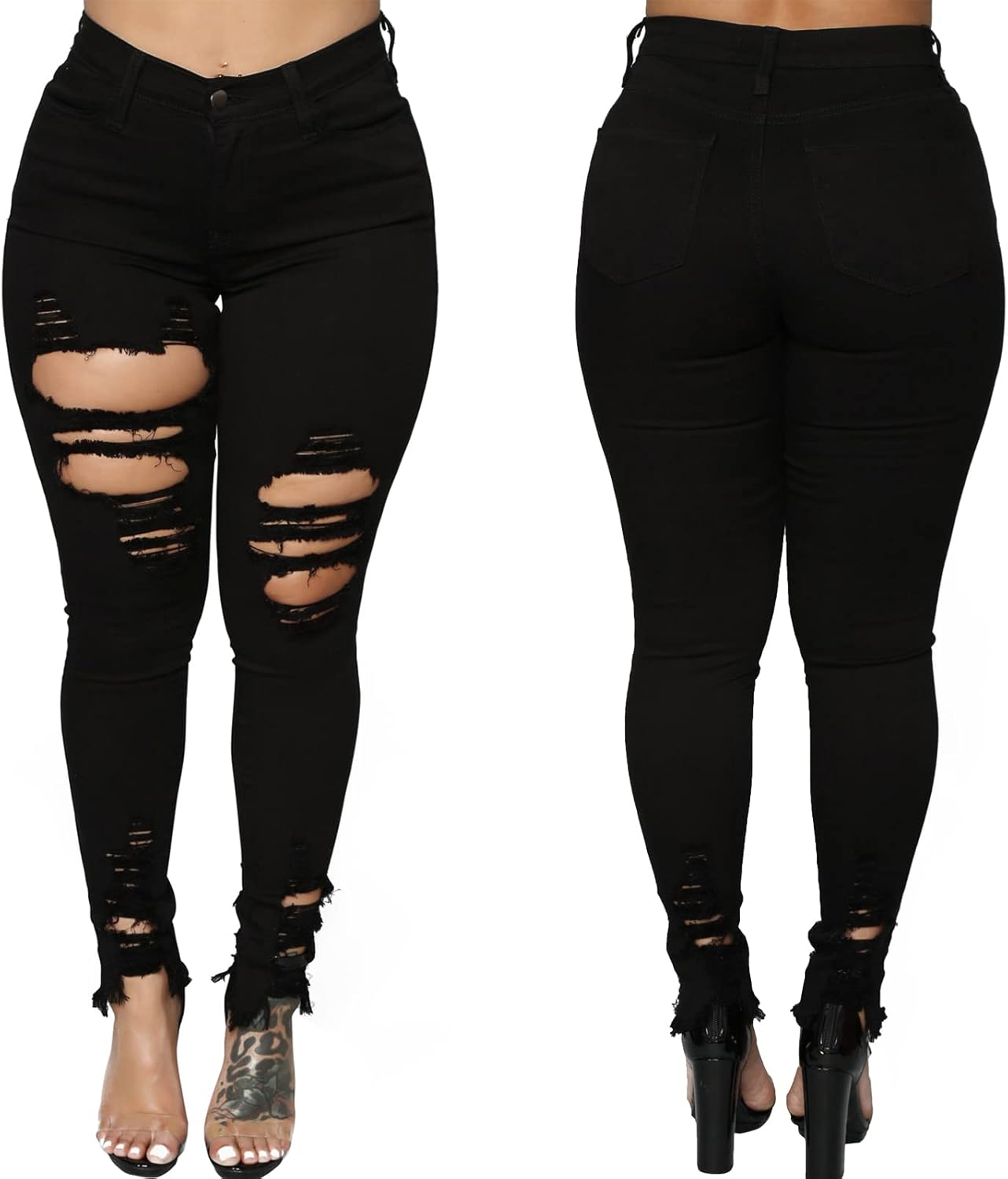 TodTan Women's Skinny Jeans Ripped Mid Rise Stretch Destroyed Denim Pants Jeans