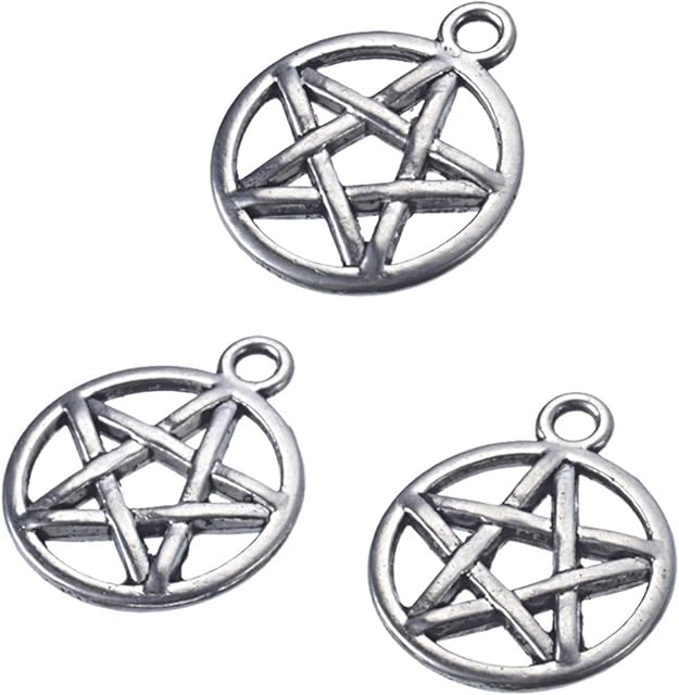 HOUSWEETY 50 Silver Tone Pentagram Charms Pendants 20x17mm-Jewellery Making Findings,DIY Crafts