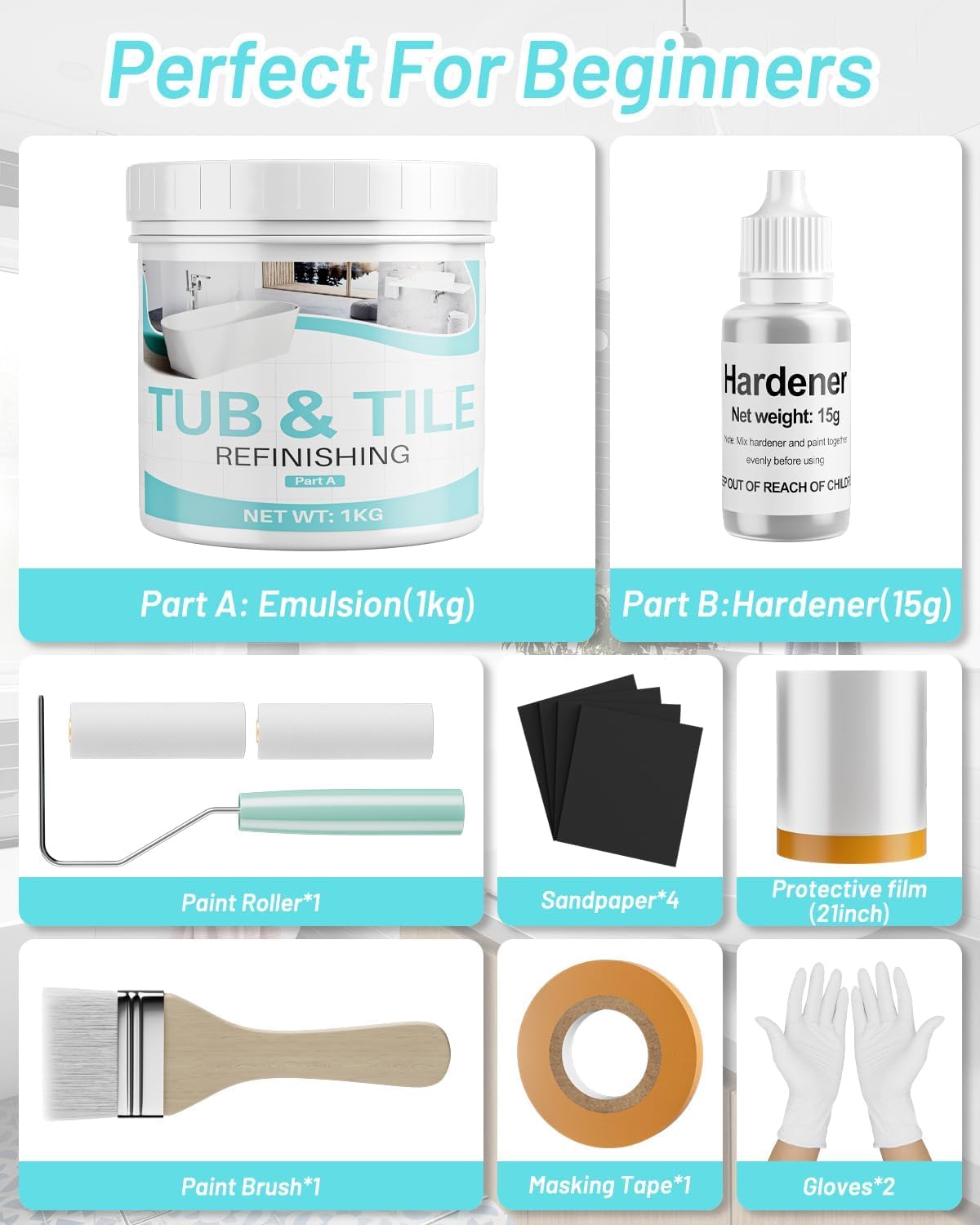 Tub Paint for Bathtub, 35oz Tub and Tile Refinishing Kit with Tools, Water Based Bathtub Paint White for Tile, Toilets, Kitchen, Sink