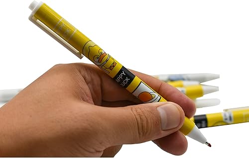 Miniatura 7 de 12 bolígrafos de gel retráctiles con diseño de pato amarillo, tinta negra para suministros escolares, oficina, fiesta, cumpleaños
