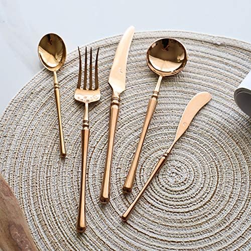 Silverware Flatware Cutlery Set, 4/16/24/32/40/48 Pieces Retro Mirror Rose Gold 304 Stainless Steel Tableware Set Main Meal Knife, Fork and Spoon.Rose Gold-48 Pieces for 1 -Rose Gold-48 Pieces for 12