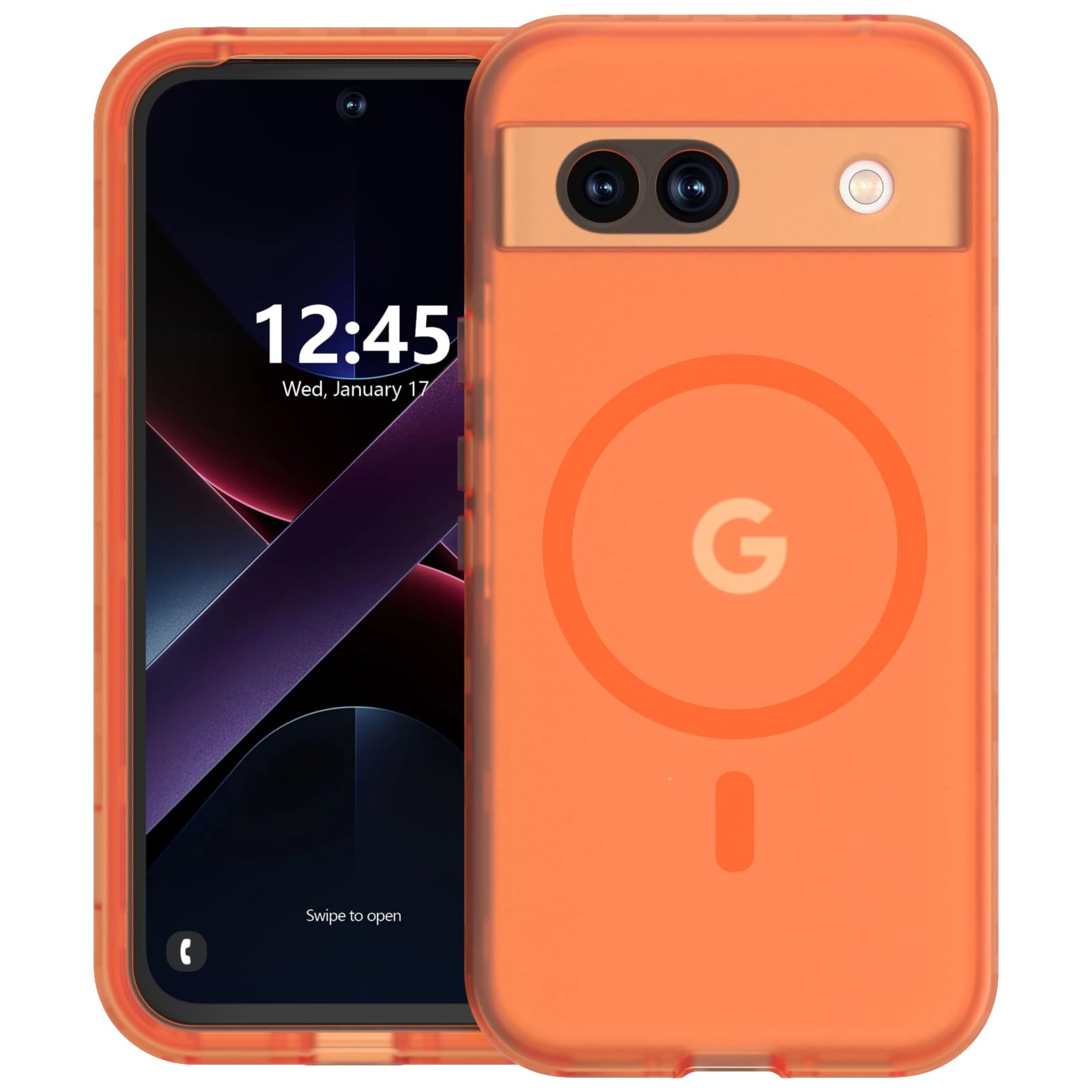 ANNSD for Google Pixel 8a Case, Magnetic Shockproof Pixel 8A Case, Translucent Protective Multilayer for Pixel 8a (Matte Orange)