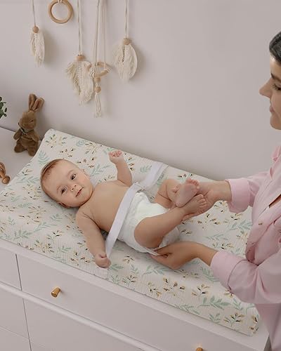 Miniatura 4 de Blissful Diary Fundas para cambiador de muselina para niñas y niños, algodón ultra suave y transpirable, 2 paquetes (Verde romano y hoja), fundas