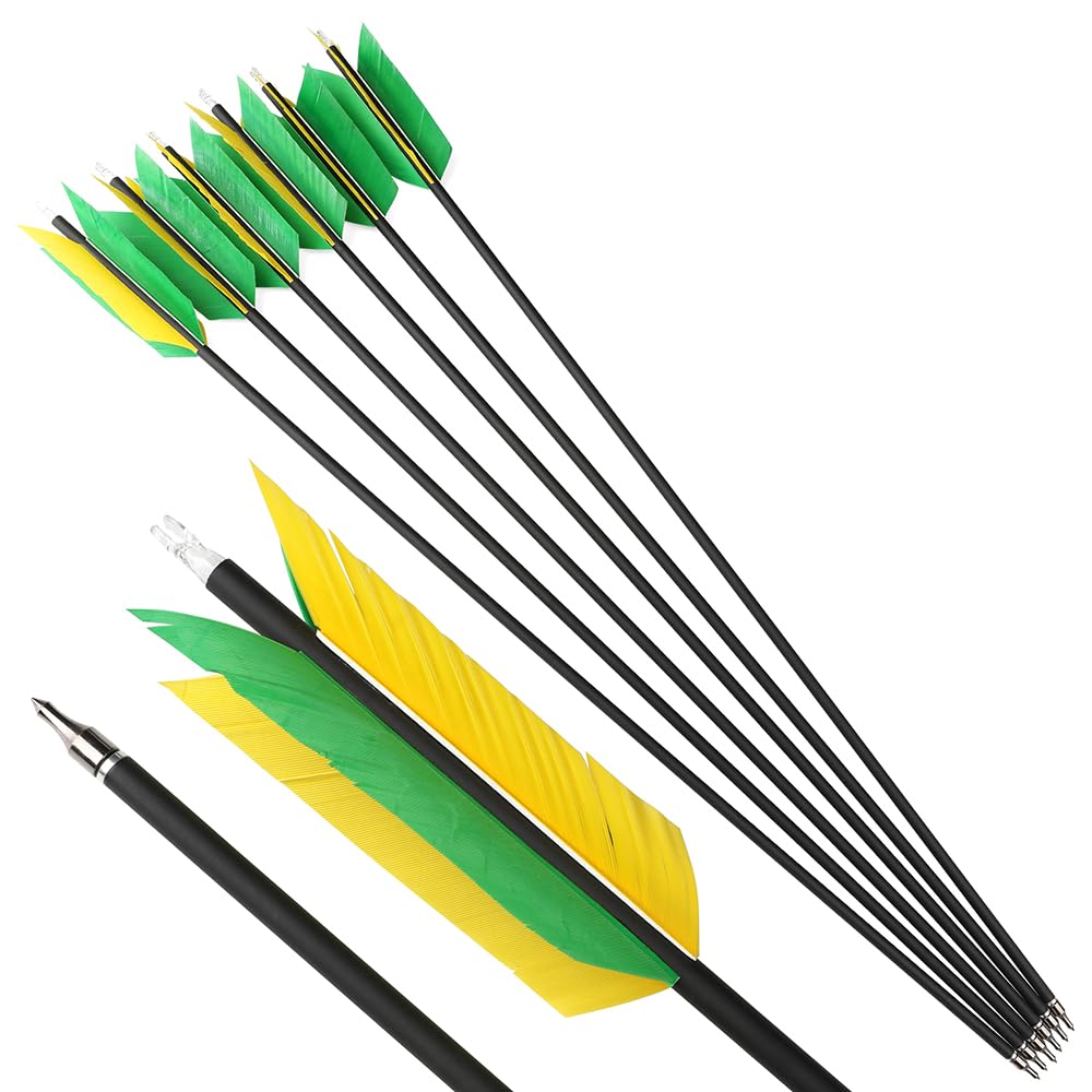 12 Stück 30 Zoll Carbonpfeil Flu-Flu Pfeil mit 4pcs Truthahnfedern Befiederung 500 Spine Jagd Zielpfeil für Bogenschießen Compound Bogen Recurve Bogen