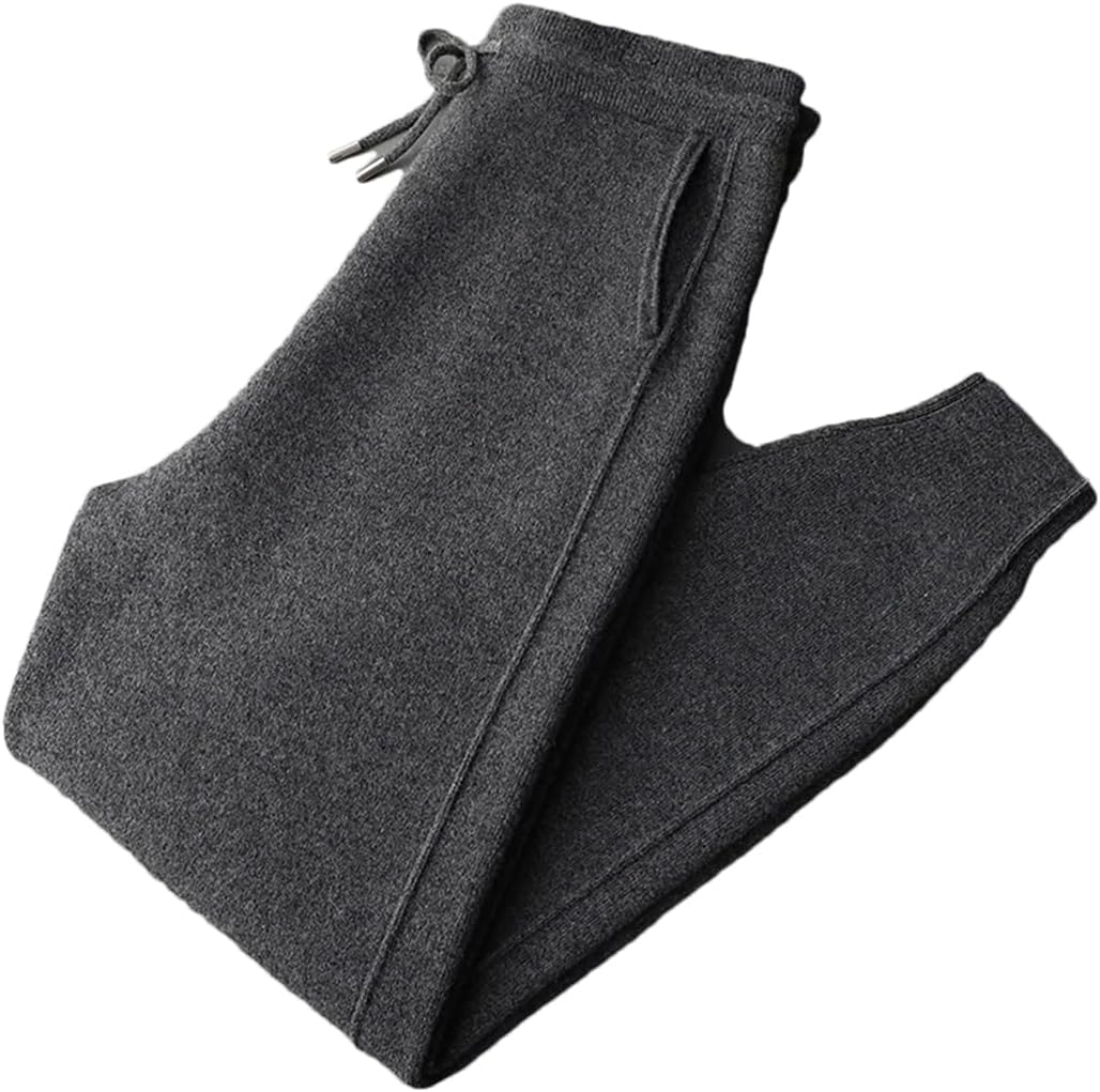 Men’S Merino Wool Drawstring Waist Casual Pencil Pants Ankle-Length Knit Soft Warm Basic Trousers