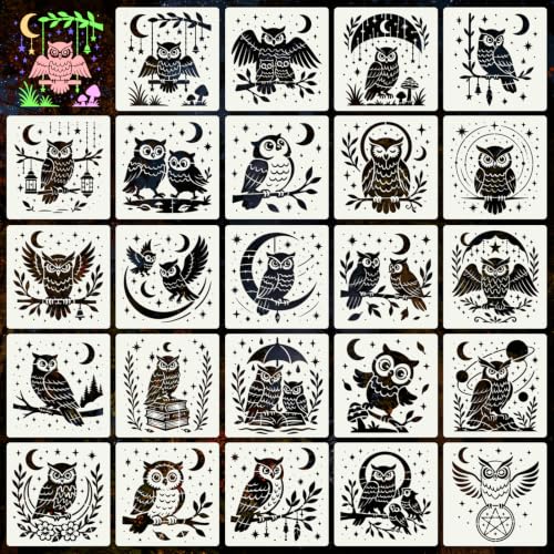 Owl Stencils for Crafts Reusable 24Pcs Stencils(5.9X5.9 inch)