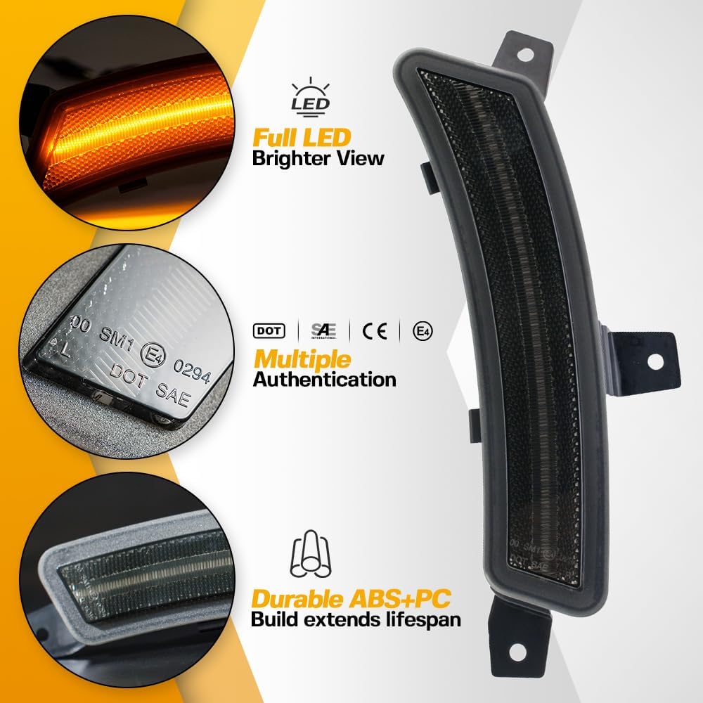 2PCS LED Side Marker Lights For 2025 2026 GMC Yukon XL Chevy Tahoe Suburban Cadilac Escalade ESV, Amber Full LED Front Bumper Fender Sidemarker Lamp Turn Signal Light Kit Smoked Lens OEM 84855907/6