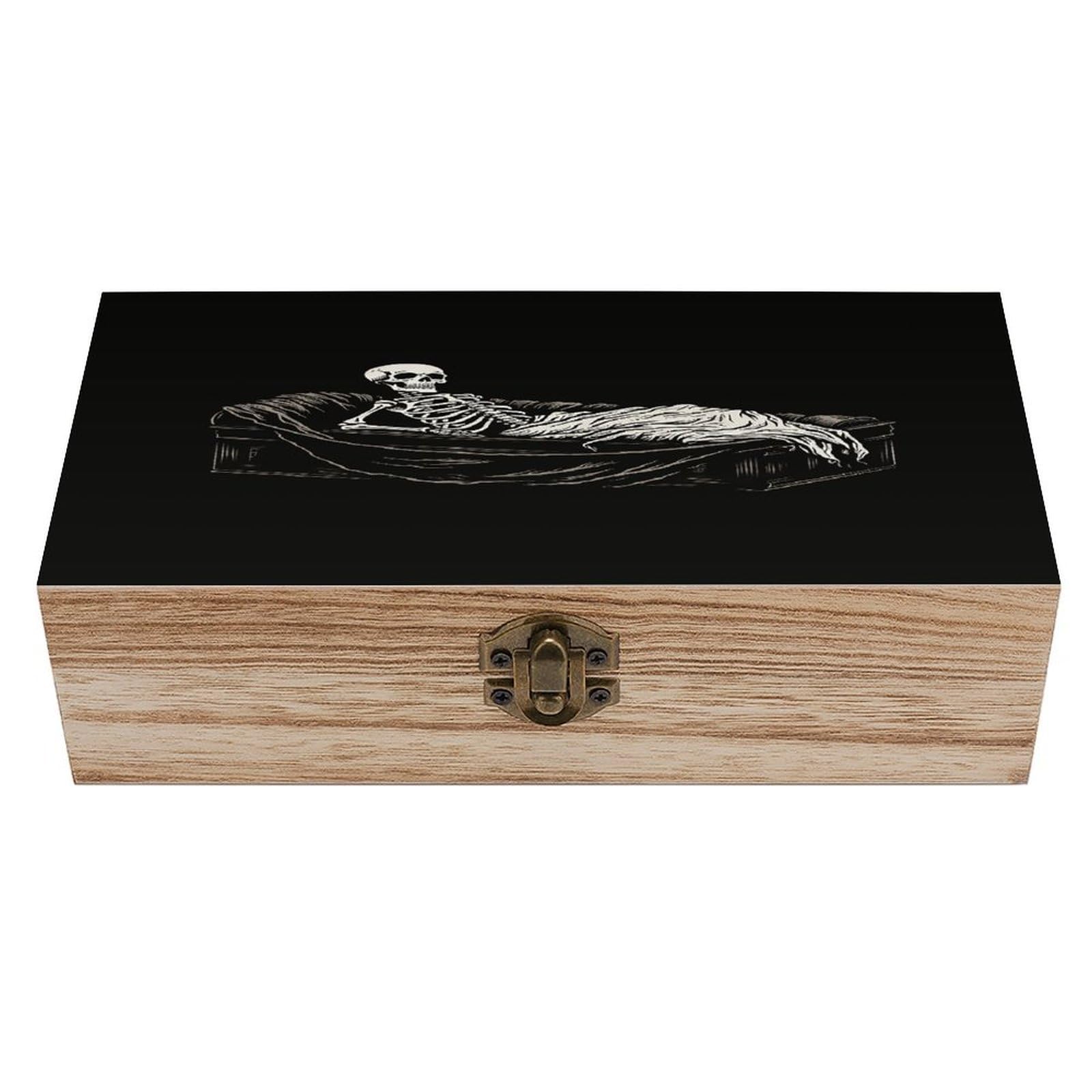 Adfgyerh Style Skeleton In The Coffin Bins Solid Wood，Jewelry Box Retro And Exquisite，Storage Box Used For Storing Photos, Souvenirs, Letters, Gifts, And Jewelry.