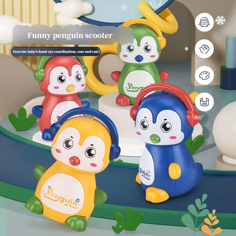 Bluebell Red Penguine Plastic 360 Degree Rotation Head Animal Sliding Cartoon Press go, Walking Penguin Press and Run Toys Customized Kids 360 Degree Press and Go Inertial Toy (Penguin) 4