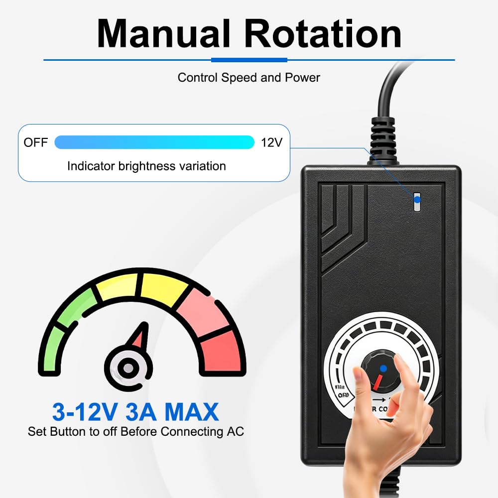 Controlador de ventiladores PWM de 4 pines + Fuente de Alimentación de 12 V, Controlador de Ventiladores de 12 V con Cable Divisor 1 a 4, 100–240 V CA a 3–12 V CC, 24 W, para Ventiladores