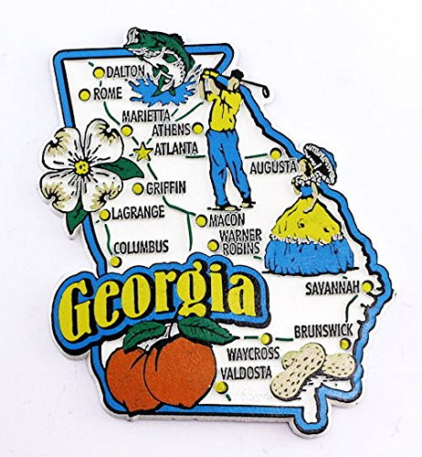 World By Shotglass Multi Color Georgia State Map And Landmarks Collage Fridge Souvenir Collectible Magnet Fmc