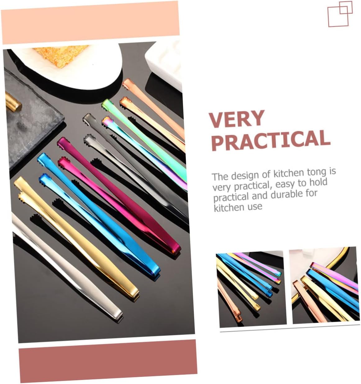 3pcs Non-Slip Stainless Steel Ice Tongs Teeth Kitchen Serving Tongs for Ice Cubes Sugar Cubes and Food Sturdy Bar for Parties and Restaurants