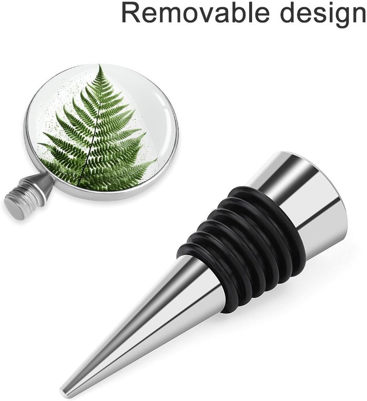 Natural Plant Silhouette Fern Leaf Wine Stopper Zinc Alloy Wine Bottle Stopper Decorative Bottle Sealer Reusable Beverage Preserver Leak Proof Wine Outlet Cap Wine Corks Wine Saver Accessory Gift