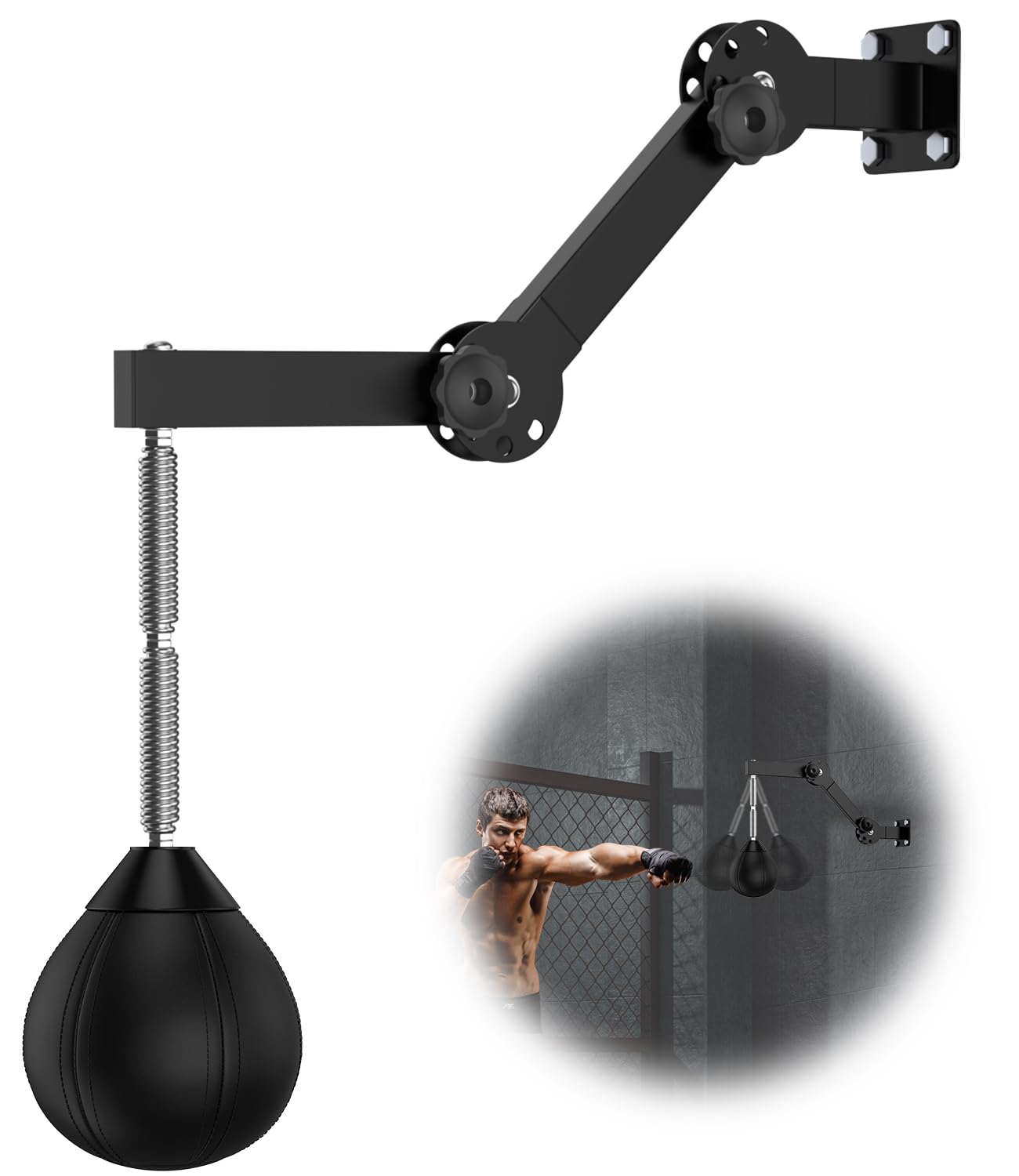 IMAYCC Speedball Boxing Bag, Punch Bag, Wall Mount, Height Adjustable Boxing, Reflex Ball, Speed Bag for Boxing, Boxing for Adults, Men & Women, Children (Black)