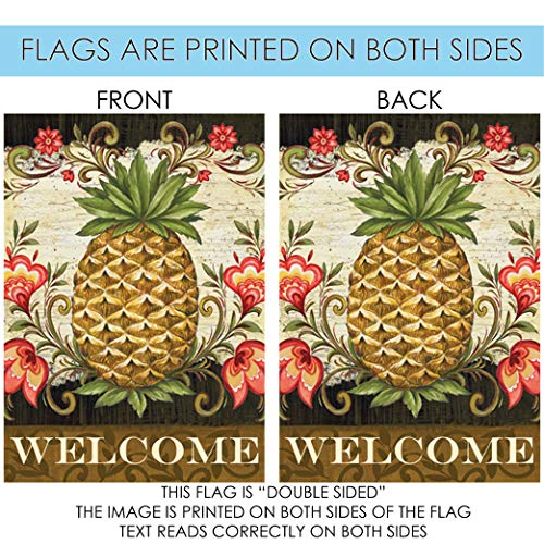 Toland Home Garden 101163 Pineapple & Scrolls Welcome Flag 28X40 Inch Double Sided For Outdoor Spring House Yard Decoration #TOP4