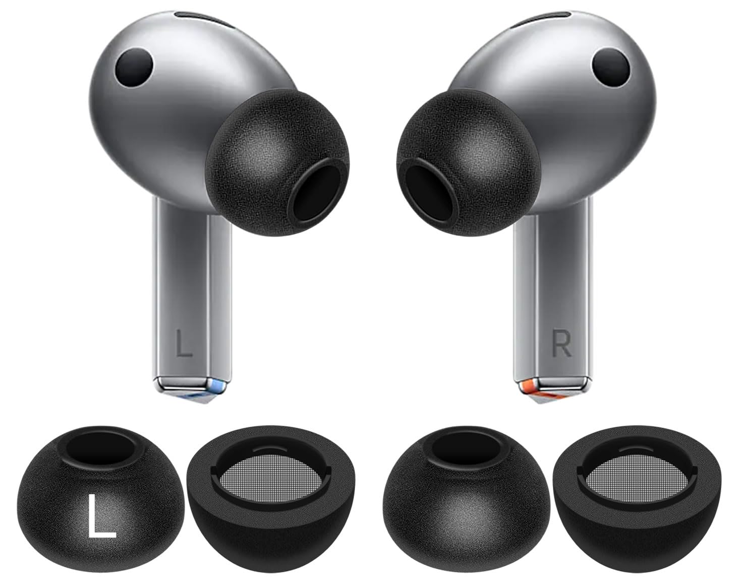 Galaxy Buds 3 Pro Memory Foam Tips Earbud, 2 Pairs Replacement Comfortable No Silicone Pain Noise Isolation Earbuds Accessories Compatible with Samsung Galaxy Buds 3 Pro - Black L