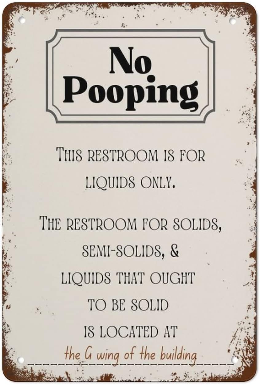 Yunking Style-47 No Pooping Poster Sign Wall Art,Funny Decor Office Work Coworker Bathroom Restroom Toilet Powder Room Potty Humor Retro Metal Tin Sign Vintage Aluminum Sign For Home Coffee Wall Decor 12 X 8 Inch