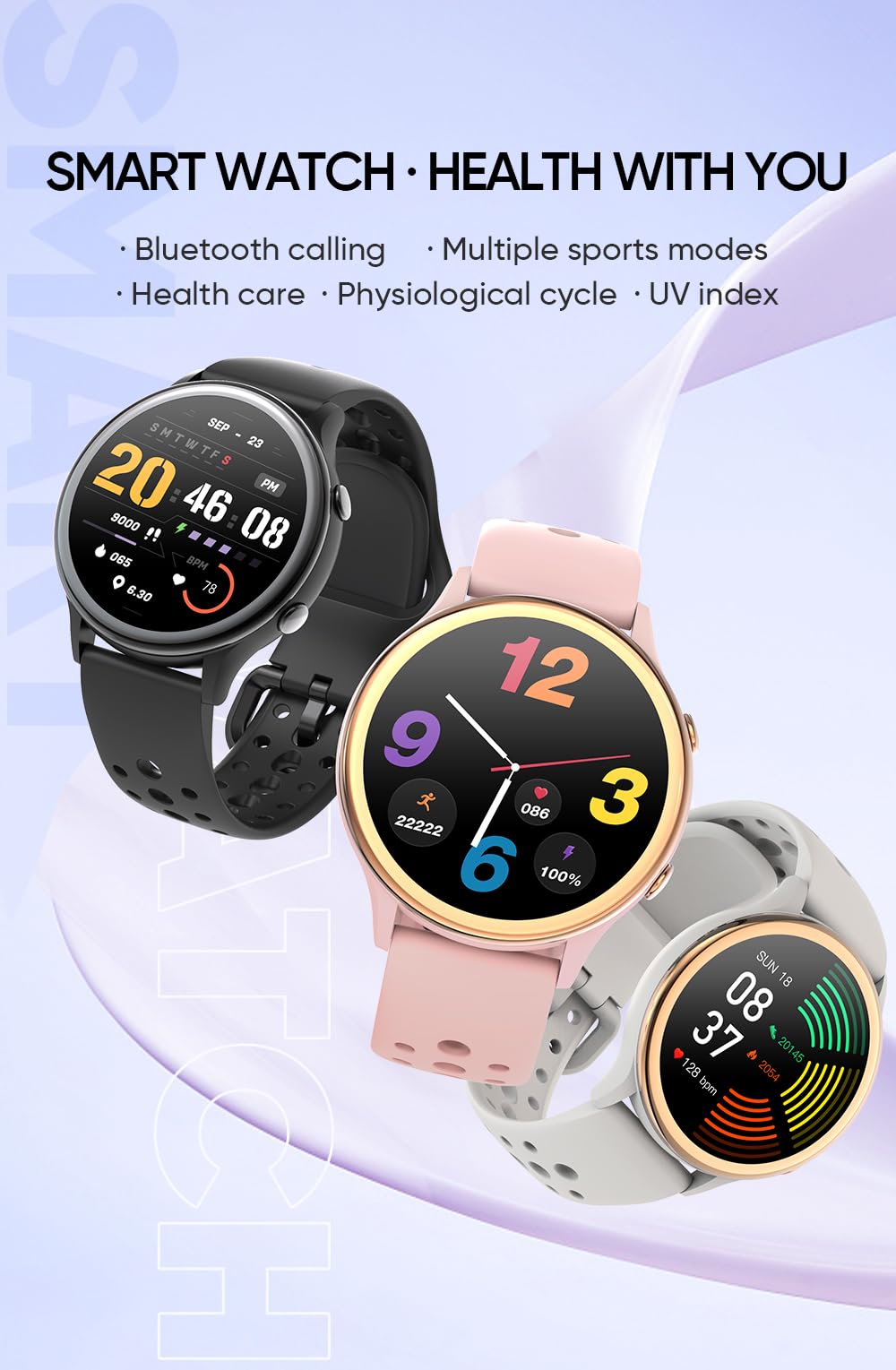 Qabalux-ML Smartwatch | Sporthorloge roze goud | waterdicht | Hartslag