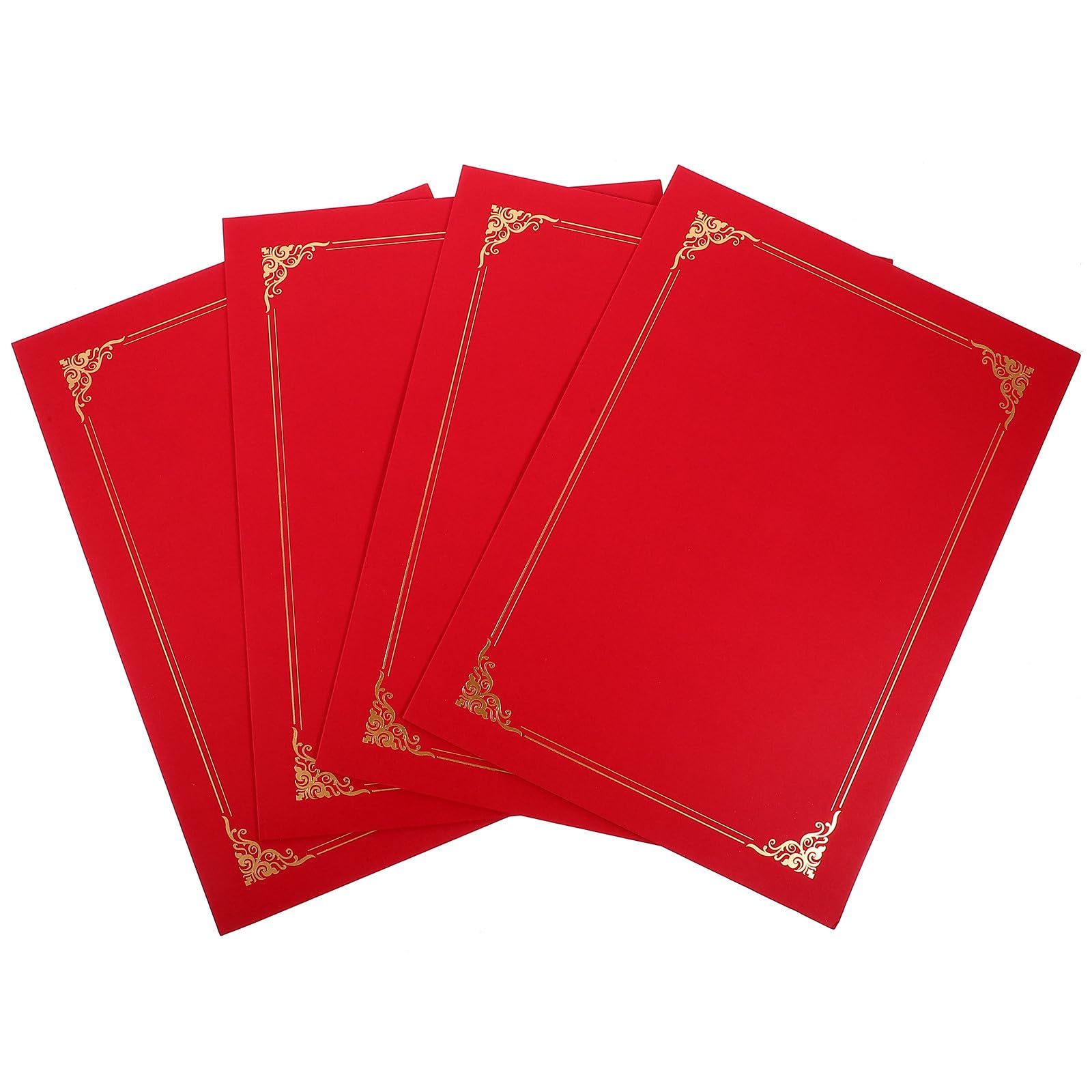 4 Pièces Porte-certificats à Bordure Dorée A4 en Papier Rouge