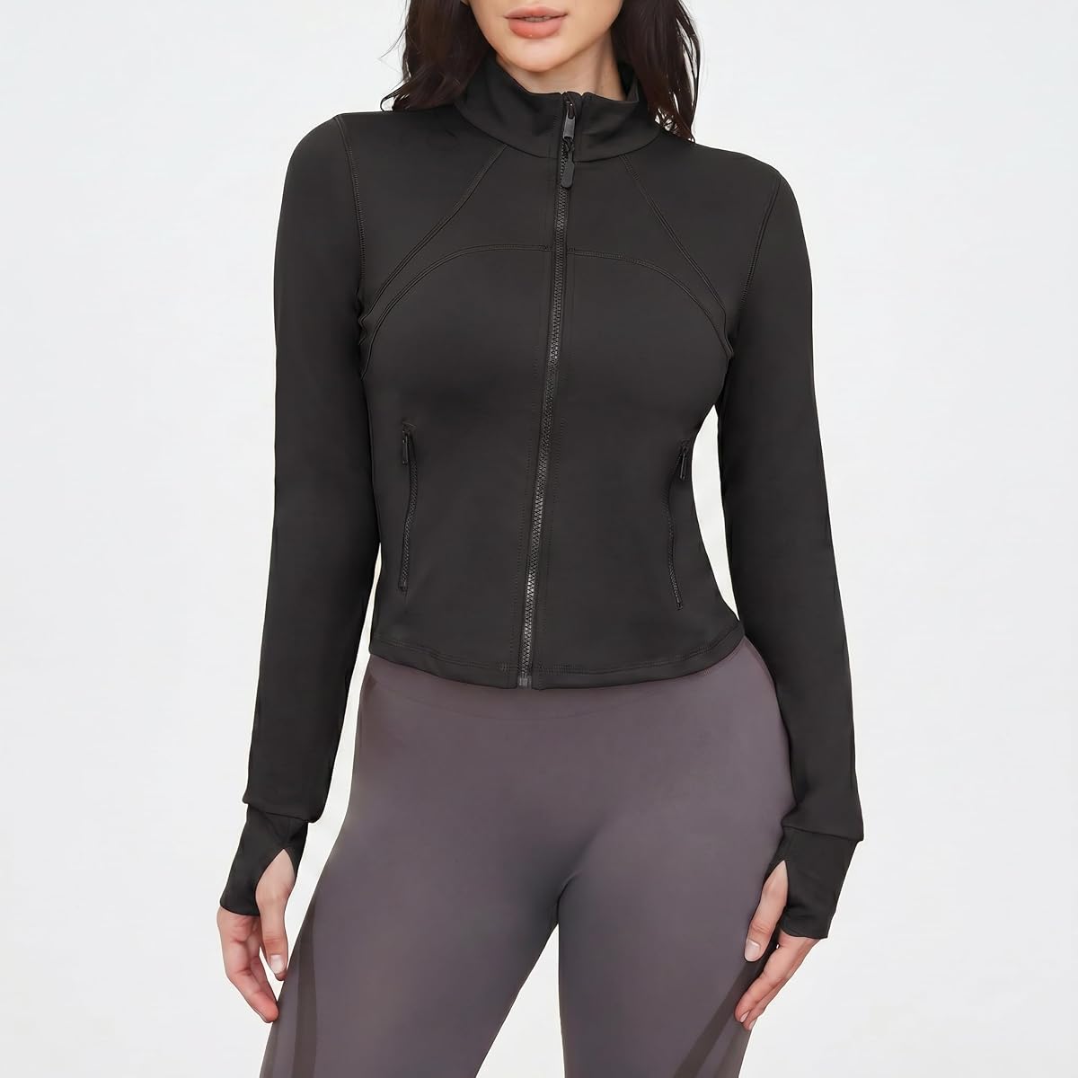 Chaquetas de entrenamiento para mujer: gimnasio atlético, correr, camisetas recortadas con cremallera y orificios para el pulgar, ropa deportiva ligera y ajustada