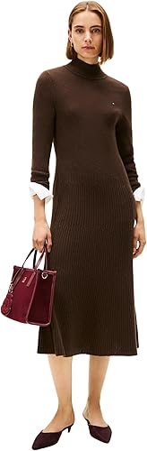Tommy Hilfiger Vestido Tipo Jersey Soft Mujer Soft Wool hasta Las Rodillas, Marr