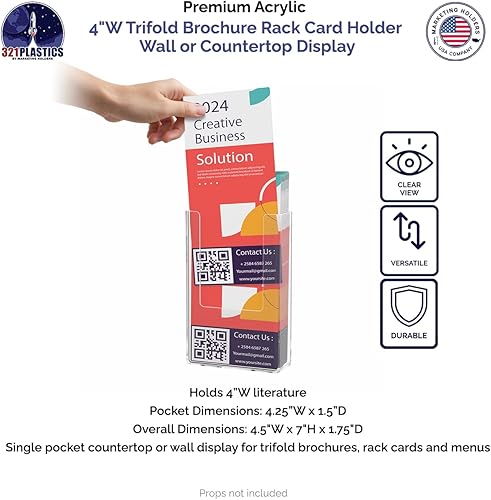 Miniatura 2 de Paquete de 5 soportes para folletos con herrajes para folletos triples de 4 pulgadas, para tarjetas y folletos, montaje en pared, mapas, literatura