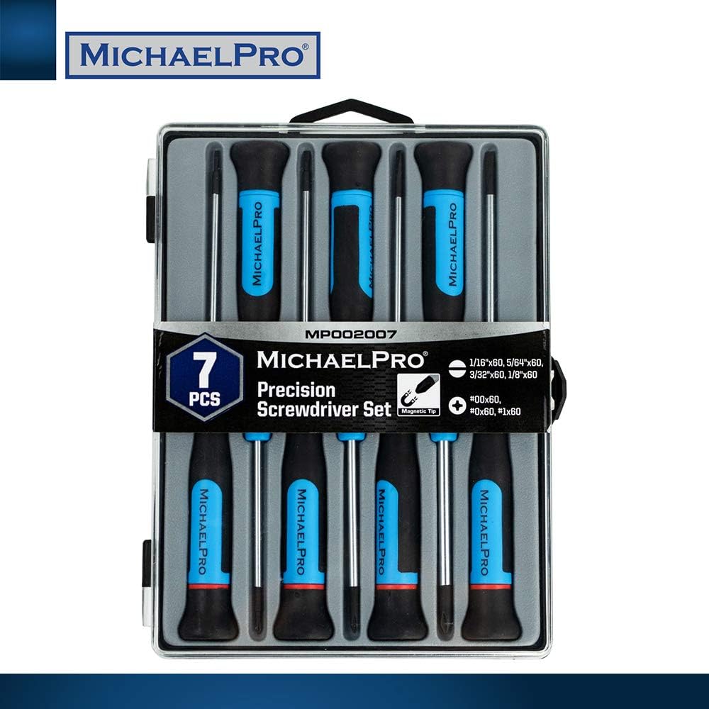 MichaelPro MP002007 7-Pieces Precision Screwdriver Set, Repair Tool Kit with Comfortable Non-Slip Grip for Electronics, Eyeglasses, Jewelry and Watches