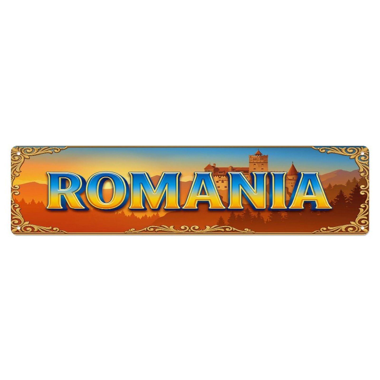 Xanthor Style Metal Tin Sign Vintage Romania Travel Flag Pattern