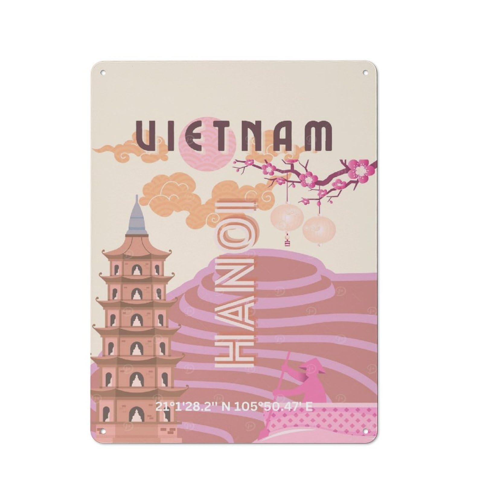 Junmoney Style-5 Vietnam, Hanoi Travel Printed Metal Sign 40X30cm For Garage Wall, For Collectors Of Vintage Metal Wall Decor