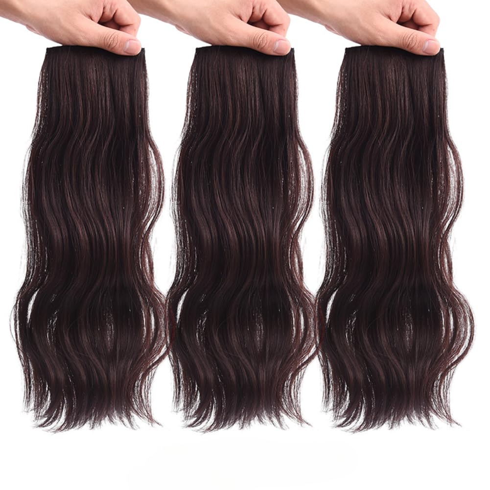 Three Pieces clip in Hairpiece Synthetic Hair Curly Hair Invisible Seamless Water Ripple Hair Extensions for Women Add Hair Volume (Dark Brown,50cm)