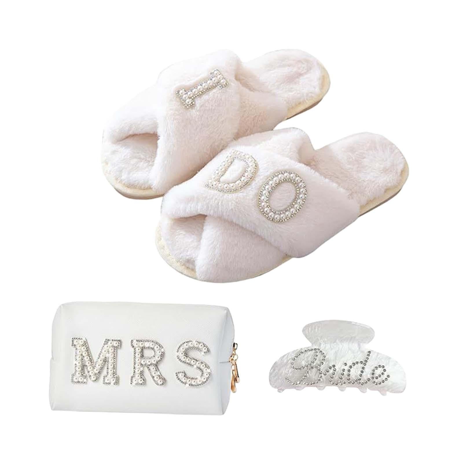 3 Pieces Bride to Be Gift Set Bridal Shower Gifts Romantic Letter Makeup Bag|Health & Beauty|Bath & Body|Bath Sets & Kits|Package Includes:1 Pair of Slippers-image-29