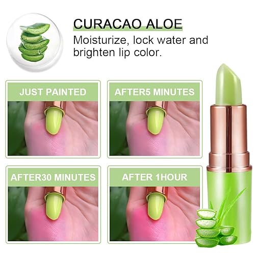 Miniatura 3 de Juego de 2 bálsamos labiales de aloe vera que cambia de color para labios, color verde, cambio de color, flor de cristal, gelatina, bálsamo labial
