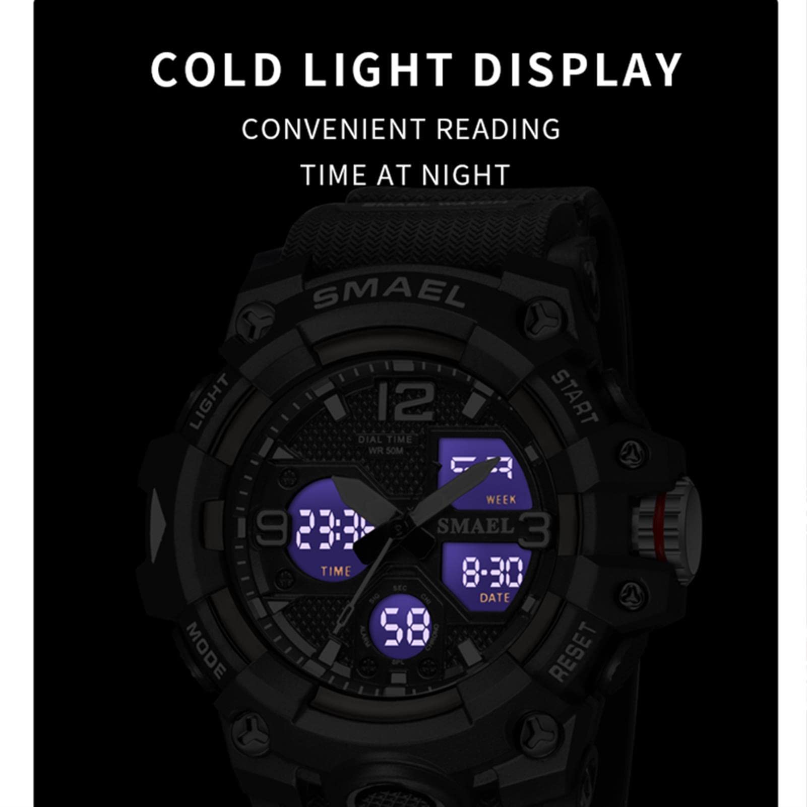 Montre Homme Numérique Analogique Sport Grand Visage Montres Homme Militaire Chronomètre 50M Etanche Multifonctionnel Montre